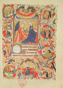 Ms 469 f.13 Annunciation with Episodes from the Life of the Virgin by Boucicaut Master